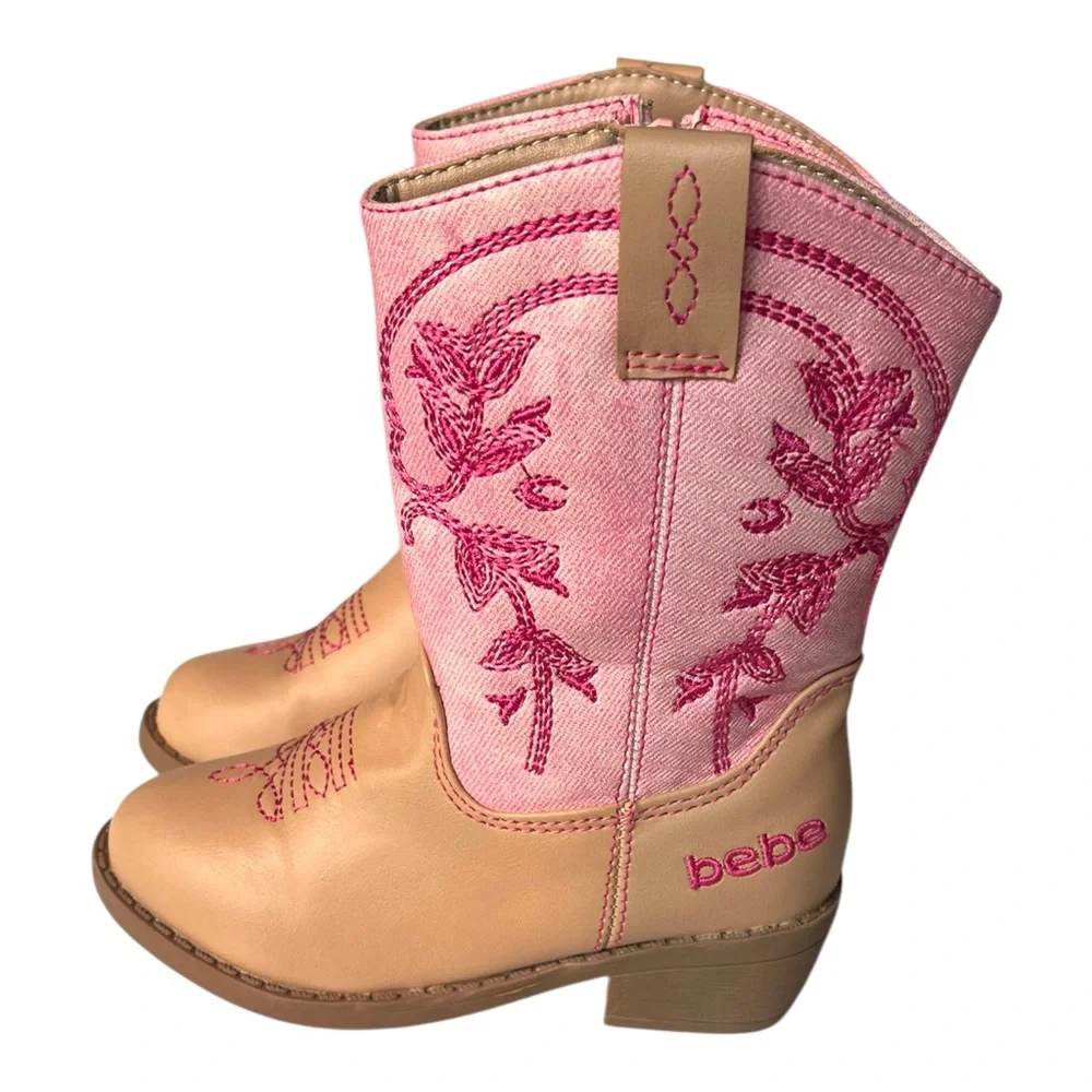Bebe Western Cowgirl Boots Little girls size 8 Embroidered With Heel